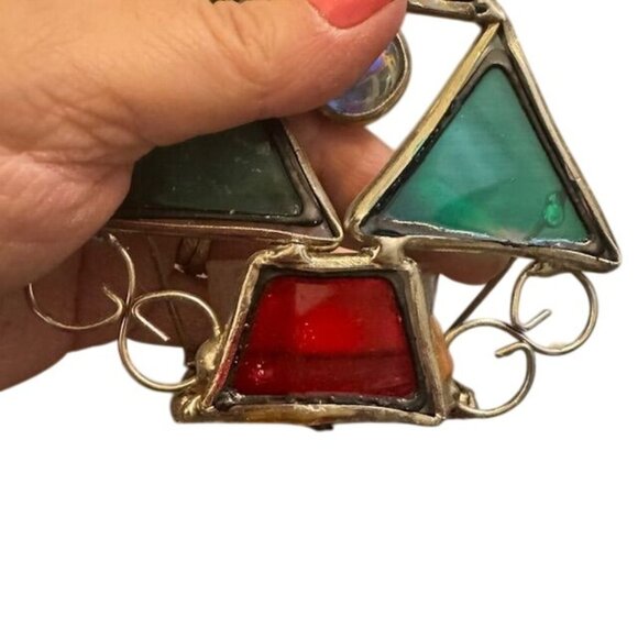 Stained Glass Christmas Tree Candle Holder With Red & Green Panels - Picture 3 of 9